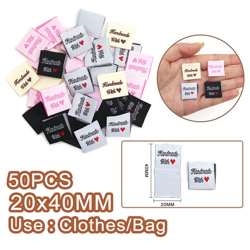 50kom Ručno rađene naljepnice za odjeću Ručno rađene s ljubavnim oznakama za šešire Presavijte naljepnice za odjeću Šivajte rukotvorine Dodaci za pletenje 2x4CM