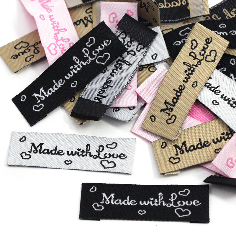 20kom Pamučne etikete izrađene s ljubavlju Tkane etikete za pletene kape Šalovi Ručno izrađene etikete Etikete za odjeću Dodaci za šivanje 48x16MM
