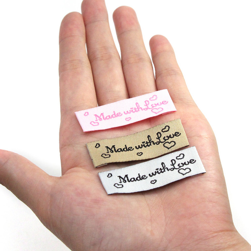 20kom Pamučne etikete izrađene s ljubavlju Tkane etikete za pletene kape Šalovi Ručno izrađene etikete Etikete za odjeću Dodaci za šivanje 48x16MM