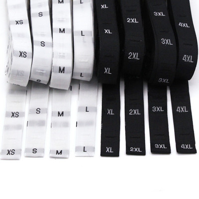 Melns, balts izmēra uzlīmes XS-5XL izmēra zīme Apģērbu etiķetes Kokvilnas etiķete apģērbamT-krekls Audums šūšana Amatniecība Apģērbu aksesuāri