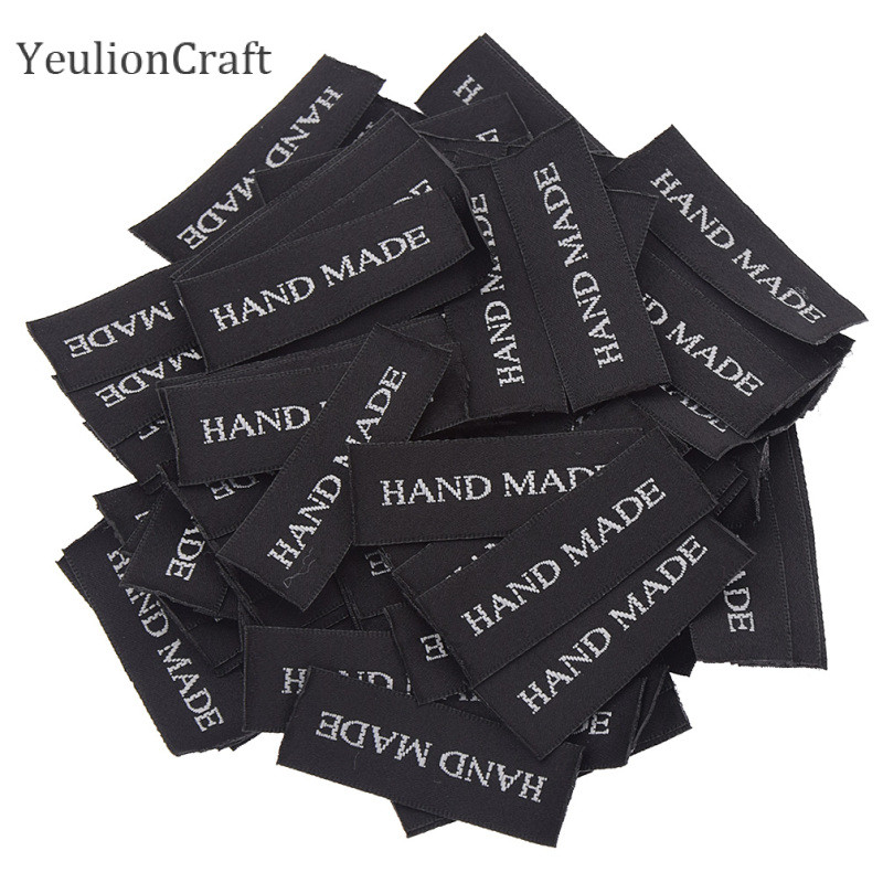 Chzimade 100 ks/lot ručne vyrábané štítky na oblečenie, tkané reliéfne látkové štítky na odevy, šijacie materiály