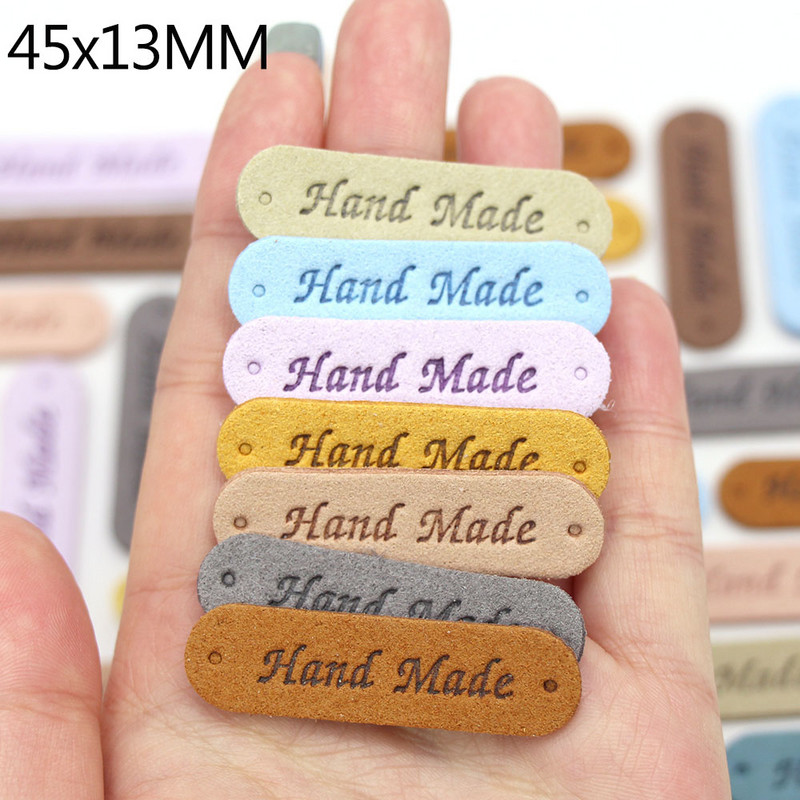 20kom Ručno izrađene naljepnice Oznake Šarena PU kožna Ručno izrađena oznaka odjeće Naljepnica za pletenje DIY Poklon torba Dodaci za šivanje šešira 45x13MM