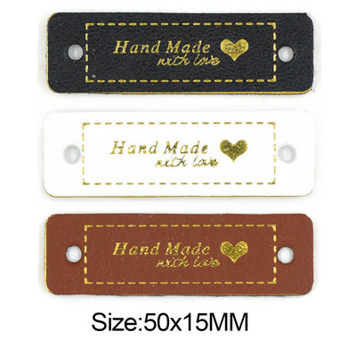 50Pcs Pravokutnik Ručno izrađen s ljubavnim naljepnicama Kožne oznake Etiketa za odjeću DIY rukotvorine Materijali za šivanje DIY rukotvorine za torbe Cipele