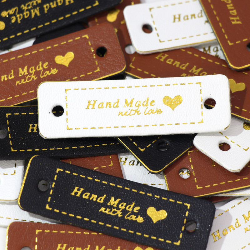 50Pcs Pravokutnik Ručno izrađen s ljubavnim naljepnicama Kožne oznake Etiketa za odjeću DIY rukotvorine Materijali za šivanje DIY rukotvorine za torbe Cipele