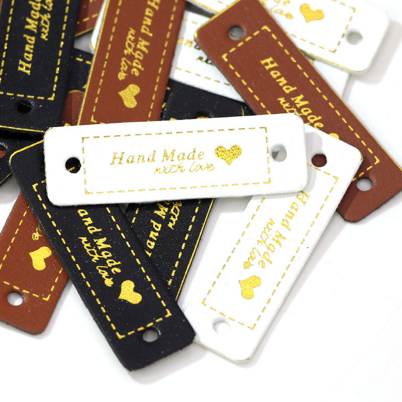 50Pcs Pravokutnik Ručno izrađen s ljubavnim naljepnicama Kožne oznake Etiketa za odjeću DIY rukotvorine Materijali za šivanje DIY rukotvorine za torbe Cipele