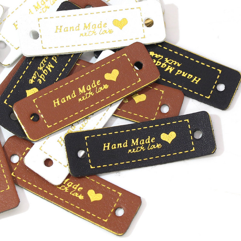 50Pcs Pravokutnik Ručno izrađen s ljubavnim naljepnicama Kožne oznake Etiketa za odjeću DIY rukotvorine Materijali za šivanje DIY rukotvorine za torbe Cipele