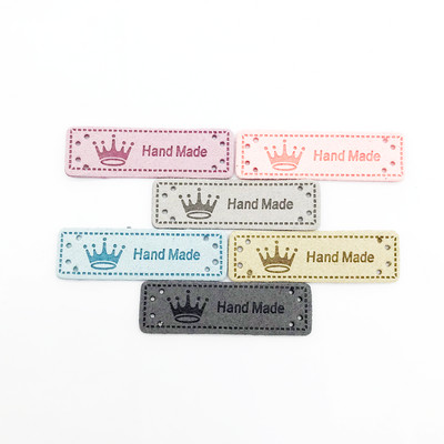 16 Options Crown Logo Hand Made Pu Leather Sewing Labels By Hand for Clothing Handmade Leather Tags for Gift Name Label