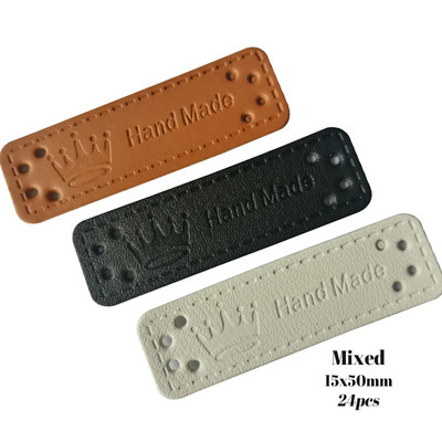 16 parinkčių Karūnos logotipas Rankų darbo PU odos siuvimo etiketės rankomis rūbams Rankų darbo odinės etiketės dovanų pavadinimo etiketėje