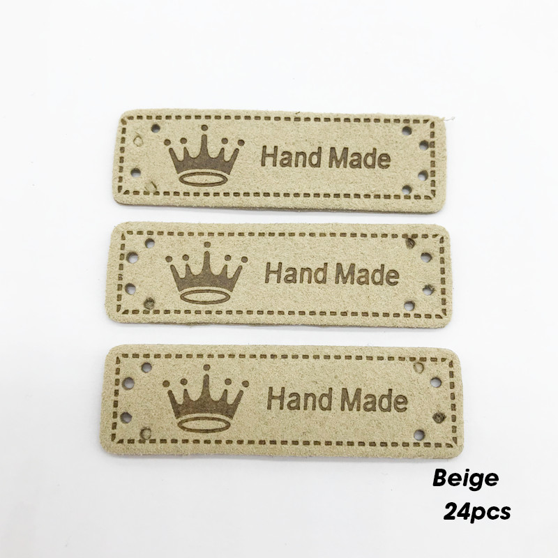 16 parinkčių Karūnos logotipas Rankų darbo PU odos siuvimo etiketės rankomis rūbams Rankų darbo odinės etiketės dovanų pavadinimo etiketėje