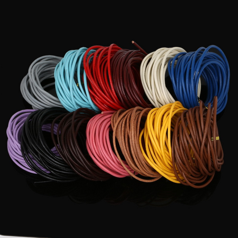Módna 13 farieb 5 m/sada Priemer 3 mm Okrúhly tvar pravej koženej šnúrky na ručne vyrobené doplnky