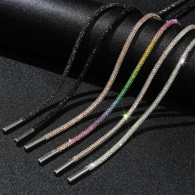 Luksusa Rhinestone kurpju šņores Rainbow Diamond apavu šņores kedas Šņores Apavi Apaļas kurpju auklas 100/120/140/160CM 1Gb DIY Strings
