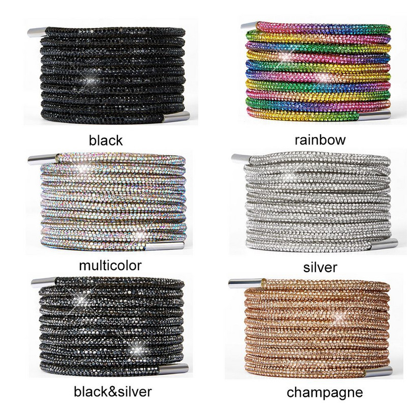Luksusa Rhinestone kurpju šņores Rainbow Diamond apavu šņores kedas Šņores Apavi Apaļas kurpju auklas 100/120/140/160CM 1Gb DIY Strings