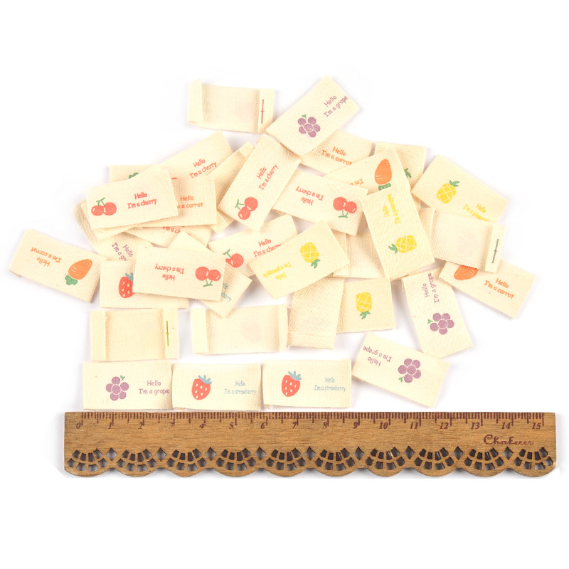 50 τμχ Μικτές ετικέτες φρούτων κινουμένων σχεδίων Έντυπη υφασμάτινη ετικέτα Ράψιμο ρούχων DIY Ετικέτα παπουτσιών ρούχων χειροποίητα χειροτεχνήματα αξεσουάρ C2891