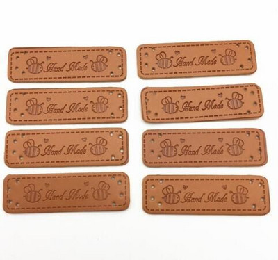 20 komada 50x15 mm kožne "ručno izrađene" naljepnice za odjevne predmete Reljefni pravokutni naljepnici zakrpa DIY dodaci za šivanje Pčela leptir cvijet stabla