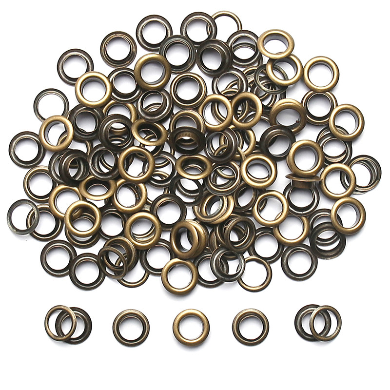 Bronz 3-20 mm-es 100 készlet sárgaréz fűzőlyukak alátéttel, bőr átvezetővel, kerek szemgyűrűkkel cipőkhöz Táska Öv Kalap Függöny Scrapbooking