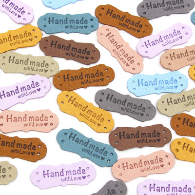 20Pcs Tags For Handmade Labels For Clothing Leather Label Hand Made Hat Jeans Bags Sew Accessories Knitting DIY Crafts 41x16MM