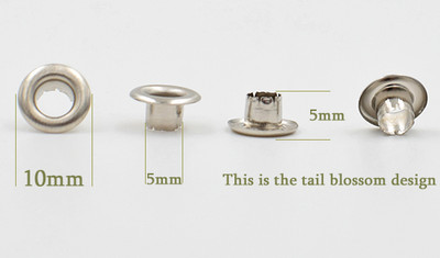 (500 komada/lot) Unutarnji promjer: 5 mm Metalne ušice Pucanje dizajna repa Gumbi za kopčanje Torbe ukrasne rupe