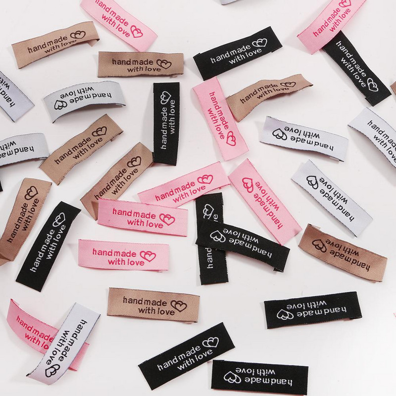 5x1,5 cm Ar rokām darinātas birkas Austas apdrukātas uzlīmes Apģērbs Apģērba etiķetes DIY birkas Amatniecības šūšanas piederumi 20gab/partija