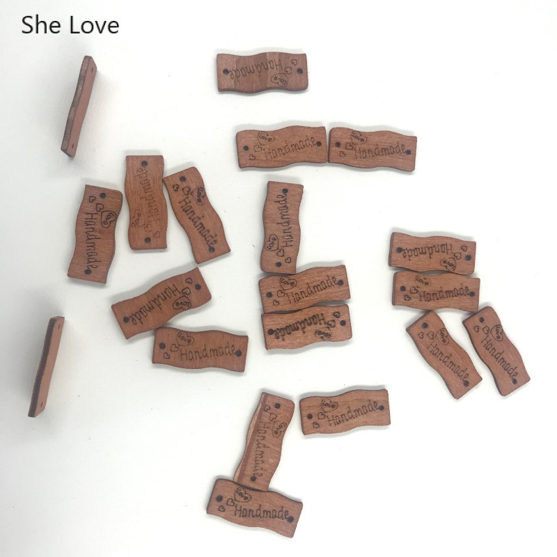 Chzimade 50 kom./lot Vintage ručno izrađene drvene oznake s etiketama 13x30 mm drvene naljepnice s gumbima za odjeću Potrepštine za uređenje doma