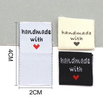 Черно-бели бежови етикети за дрехи Ръчно изработени с любовни етикети за шапки 50 бр. Ръчно изработени етикети Шиене на занаяти Аксесоари за плетене 2x4CM