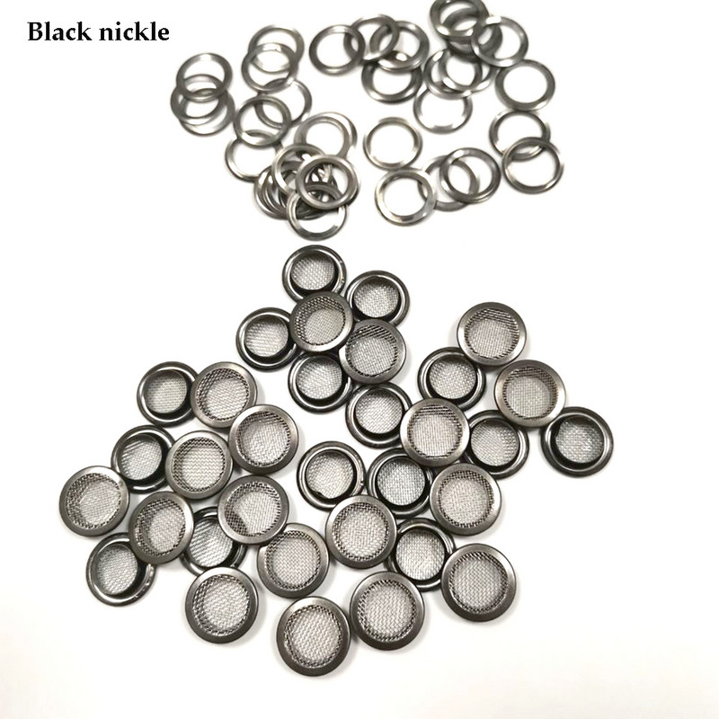 100 kompleta/lot 14/15,5 mm metalne mjedene mrežaste ušice podloška za pranje metalne ušice Nikl/crna boja nikla