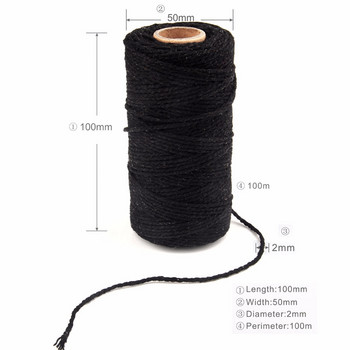 2 mm 100 M цветен шнур с нишка Ръчно изработени занаяти Направи си сам бежов усукан памучен шнур за макраме Канап Въже Струна Домашна текстилна декорация