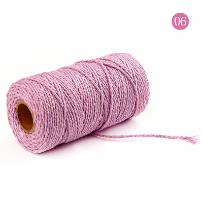 Snur colorat de ață de 2 mm 100 m Artizanat manual, bej, din bumbac răsucit, cordon de macrame, sfoară, sfoară, frânghie, decorare textile pentru casă