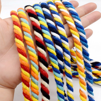6 мм цветно 100% памучно въже 3 дяла усукани шнурове за Направи си сам занаятчийска чанта Колан Домашен текстилен декор Шнур Аксесоари за шиене Въжета