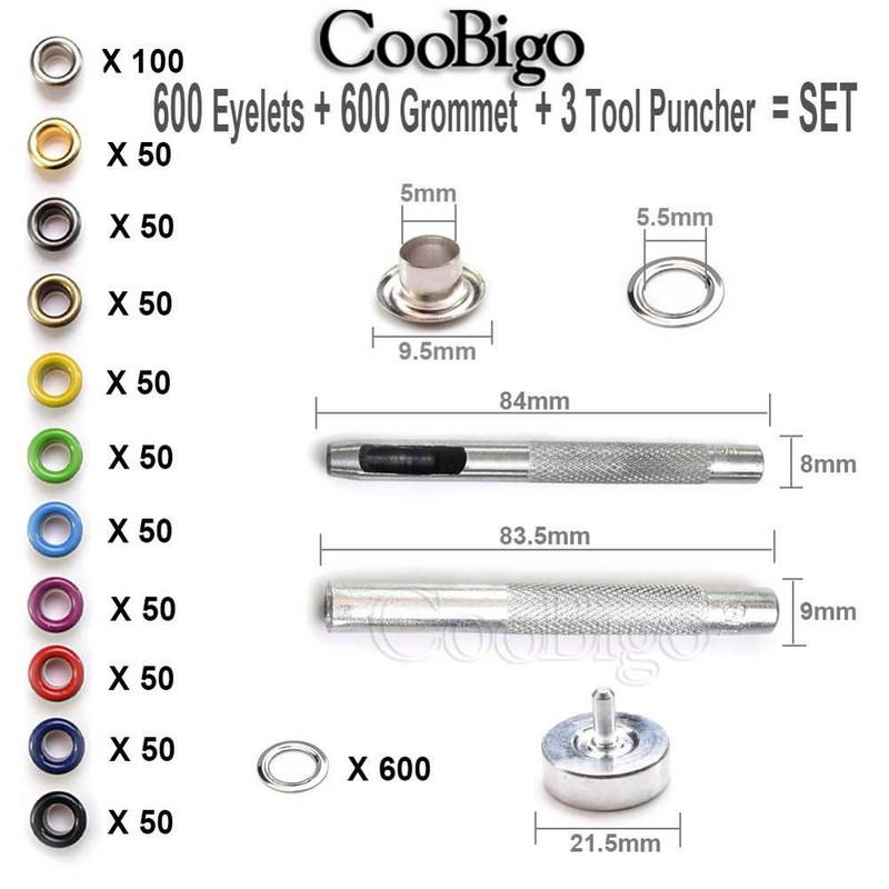 Komplet metalnih otvora za ušice Okrugli prstenovi za oči Alati za ugradnju za kožnu odjeću Obuća Torba Remen DIY pribor za šivanje