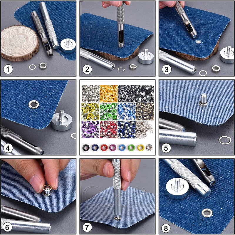 Komplet metalnih otvora za ušice Okrugli prstenovi za oči Alati za ugradnju za kožnu odjeću Obuća Torba Remen DIY pribor za šivanje