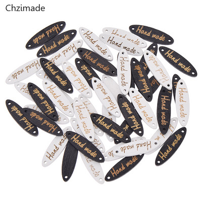 Lychee Life 50 ks ručne vyrábané drevené etikety na odevy s logom značky, zmiešané farby, oválne etikety na odevné doplnky