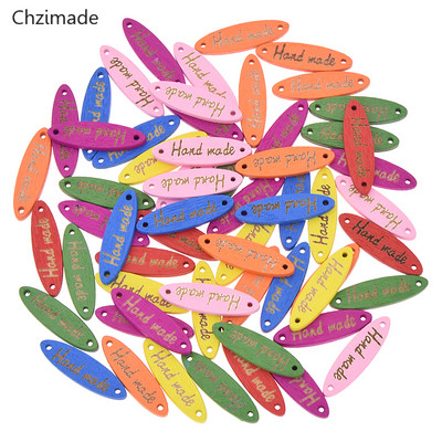 Lychee Life 50 ks ručne vyrábané drevené etikety na odevy s logom značky, zmiešané farby, oválne etikety na odevné doplnky