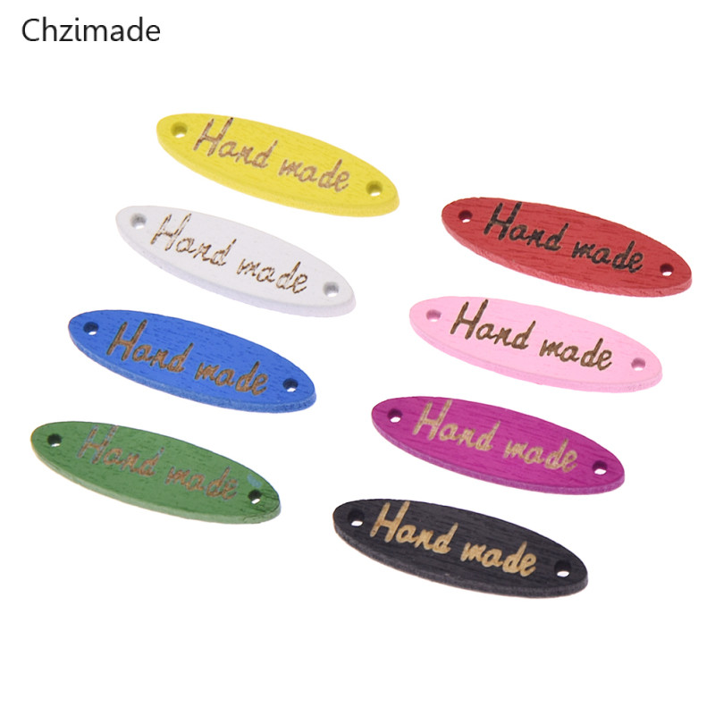 Lychee Life 50 ks ručne vyrábané drevené etikety na odevy s logom značky, zmiešané farby, oválne etikety na odevné doplnky