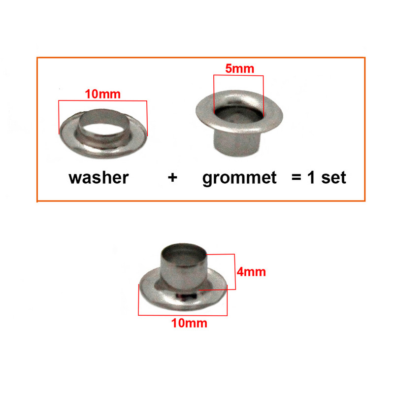 100 rinkinių 5 mm žalvarinė dvipusė ąselė su poveržle Oda amatininkų taisymo įvorė Apvalūs akių žiedai Batams Krepšys Drabužiai Diržo kepurė