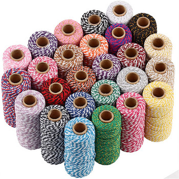 100M/ролка памучни хлебопекарни канап шнур въже двуцветен памучен занаятчийски канап домашен текстил подаръчна опаковка коледен сватбен декор