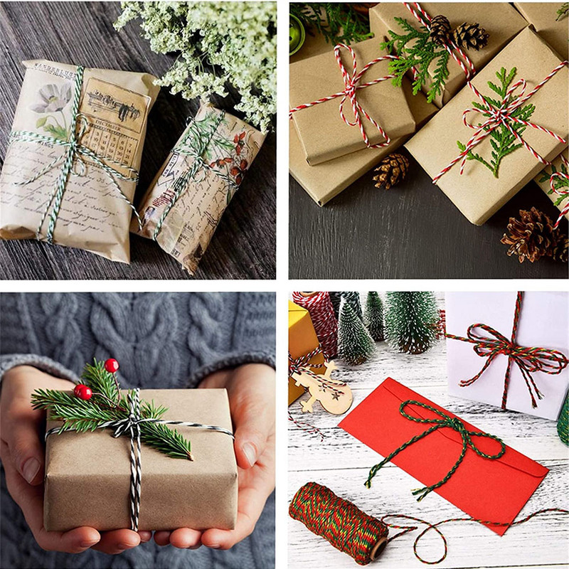 100M/Roll Cotton Bakers Zsineg Zsinór Kötél Kétszínű pamut kézműves zsineg lakástextil ajándékcsomagolás karácsonyi esküvői dekoráció