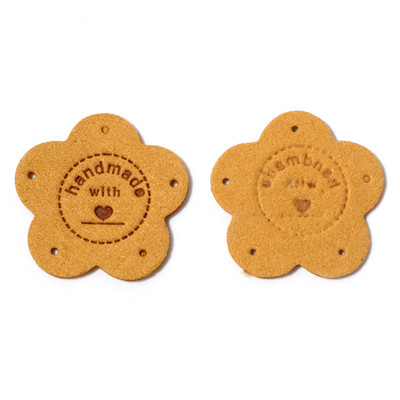 10PCS Sweet Flower PU kožne etikete Oznake Višebojna "Ručno izrađena" odjeća DIY Dodaci za šivanje Šešir Oznaka odjeće 3,5 cm x 3,5 cm