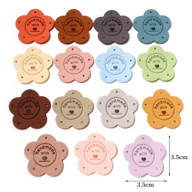 10PCS Sweet Flower PU kožne etikete Oznake Višebojna "Ručno izrađena" odjeća DIY Dodaci za šivanje Šešir Oznaka odjeće 3,5 cm x 3,5 cm