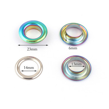 13 χιλιοστά Rainbow Metal Eyelets Στρόφιγγες με ροδέλες Ορειχάλκινες οπές για ρούχα από καμβά Ιμάντες Δερμάτινα παπούτσια Craft Αξεσουάρ τσαντάκι