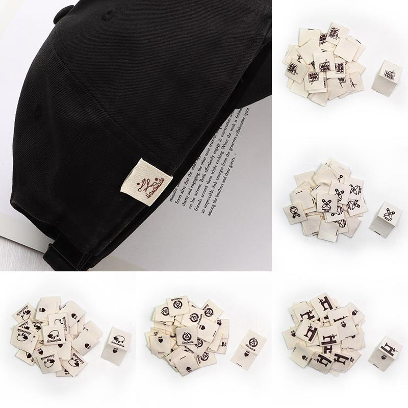 50kom platnenih naljepnica Ručno izrađene naljepnice na presavijanje Oznake s uzorkom ovčjeg srca Ručno izrađene naljepnice za pletene kape Otisnute pamučno tkane šivane oznake