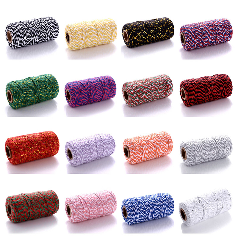 100M 2 mm Šareni makrame kabel Pamučni konop Konac Konac Bohemia Wedding Crafts DIY Ručno šivanje Home Wall Party Decor