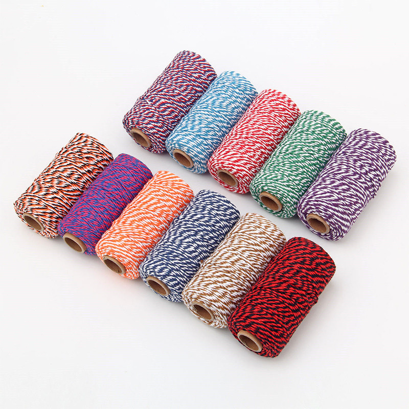100M 2 mm Šareni makrame kabel Pamučni konop Konac Konac Bohemia Wedding Crafts DIY Ručno šivanje Home Wall Party Decor