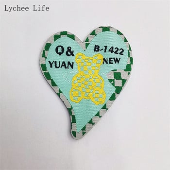 Lychee Life 5Pcs Ins Cartoon Bear Шиене на плат Етикети за дрехи за дрехи Ръчно изработени етикети на етикети Направи си сам Занаяти за шиене на дрехи