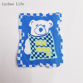 Lychee Life 5Pcs Ins Cartoon Bear Шиене на плат Етикети за дрехи за дрехи Ръчно изработени етикети на етикети Направи си сам Занаяти за шиене на дрехи