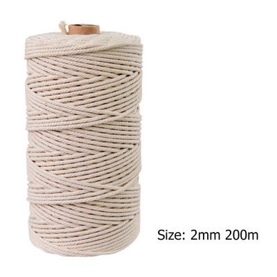 Patvarios 200 m baltos medvilnės virvelės Natūralios smėlio spalvos susuktos virvelės Craft Macrame String DIY rankų darbo namų dekoravimo reikmenys 2 mm