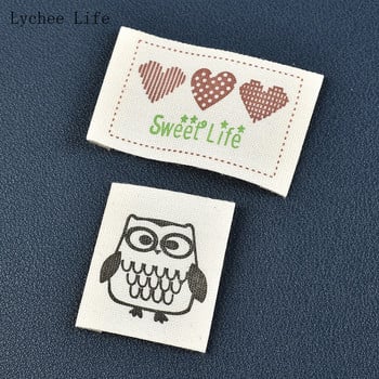 Lychee Life 48 бр./лот Сладък бухал Животински печатни шевни етикети за миещи се платна за Направи си сам детски дрехи Ръчно изработени занаятчийски чанти Етикети