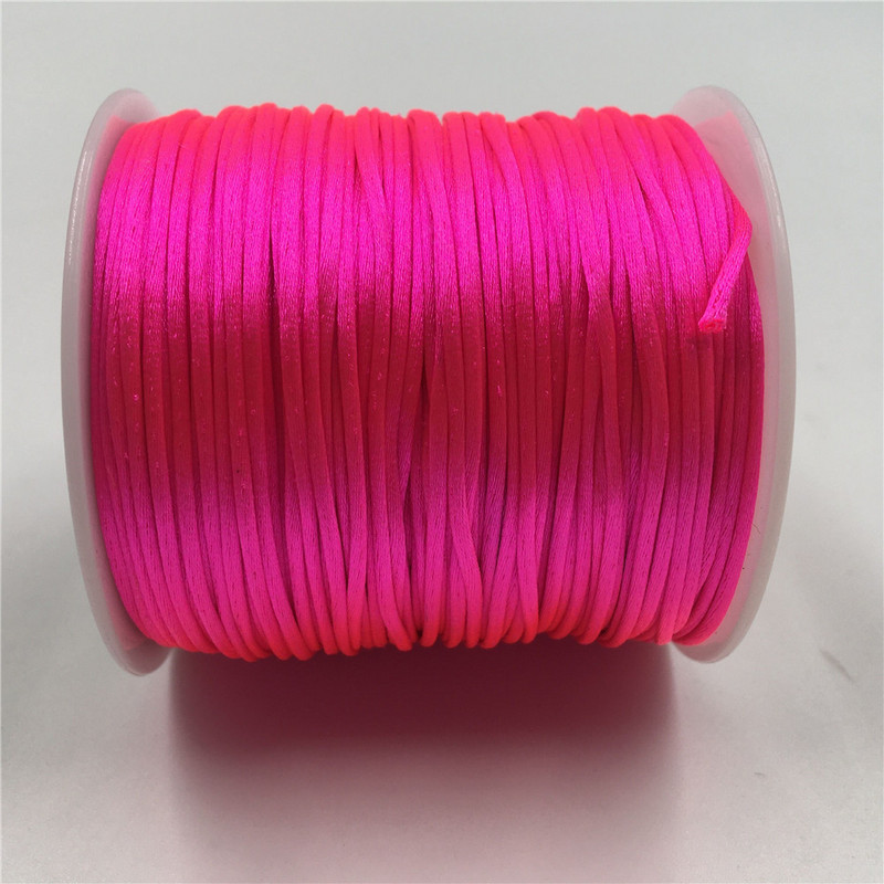 1 mm 50 méteres neon rózsaszín makramé zsinór, erős fonott selyem szatén nylon kötél, barkácsolás