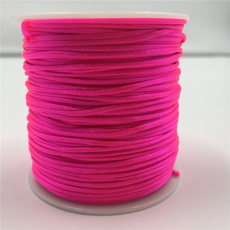 1 mm 50 méteres neon rózsaszín makramé zsinór, erős fonott selyem szatén nylon kötél, barkácsolás