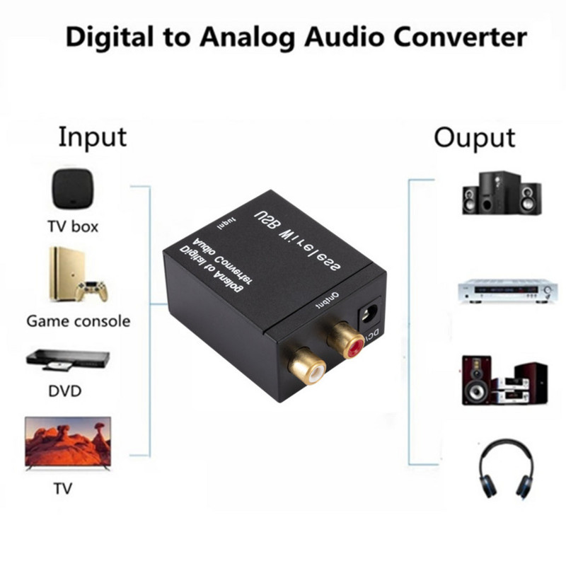 Digitālā uz analogo audio pārveidotājs RCA R/L izejas audio adapteris DAC pastiprinātāja kaste koaksiālajam optiskajam SPDIF ATV DAC dekodētājam