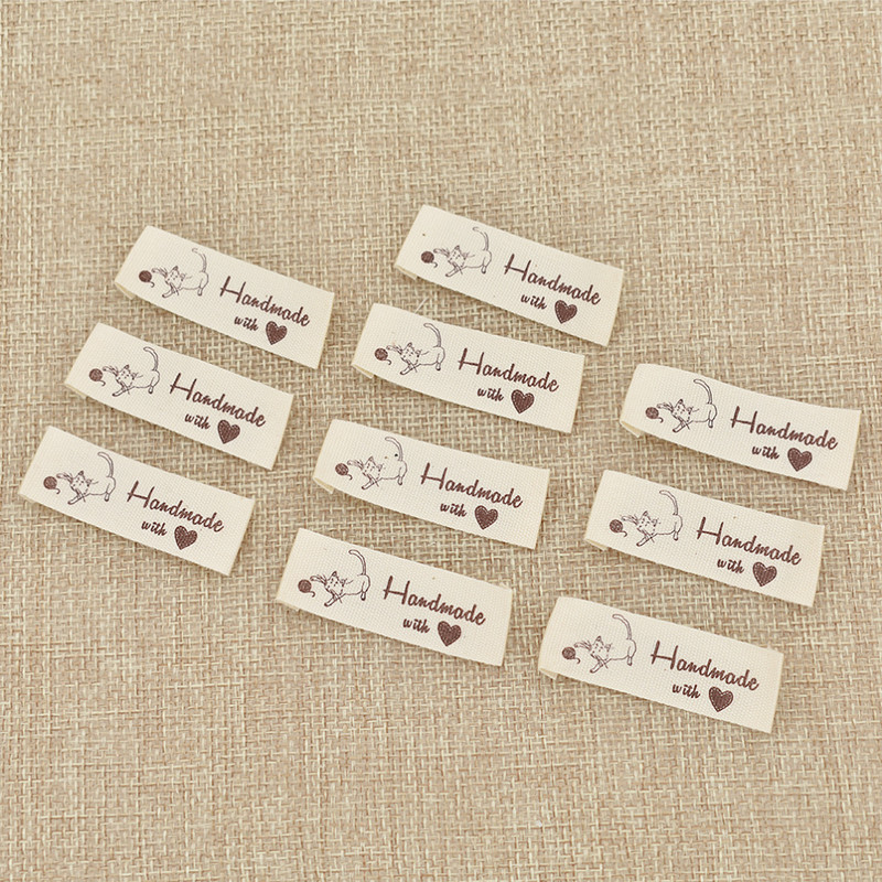 200 komada crtanog šivaćeg stroja s mačjim ručnim uzorkom s ljubavnom etiketom za DIY odjeću Šivanje na etiketama od pamuka